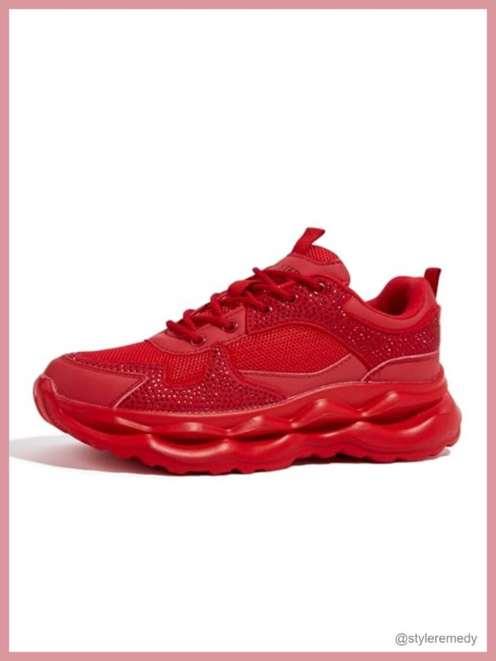 Chunky Platform Sneakers Women's Lace-Up Rhinestone Mesh/PU Casual Walking